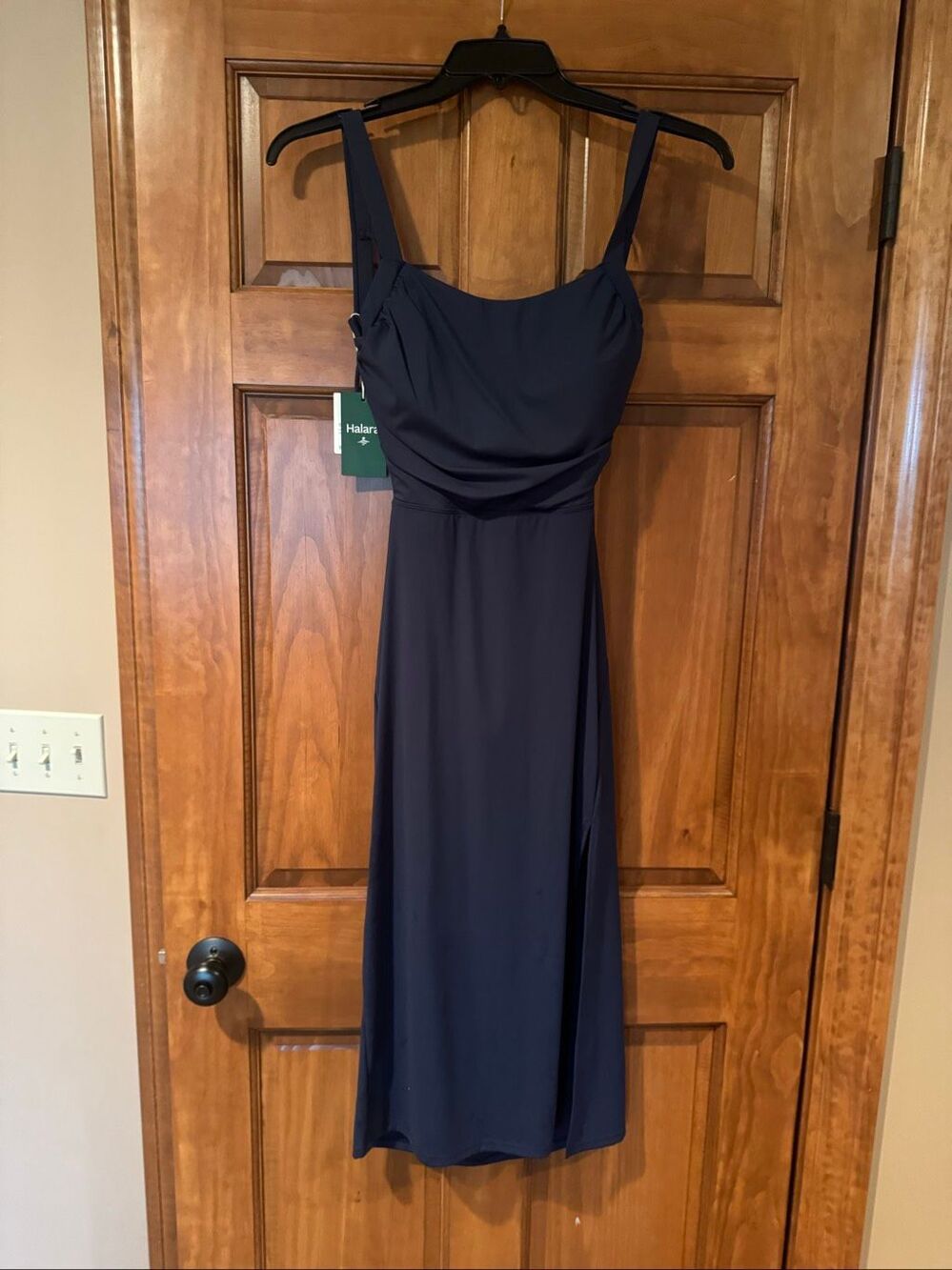NWT Halara Softlyzero Airy Navy Ruched Lace-Up Back Midi Dress Medium